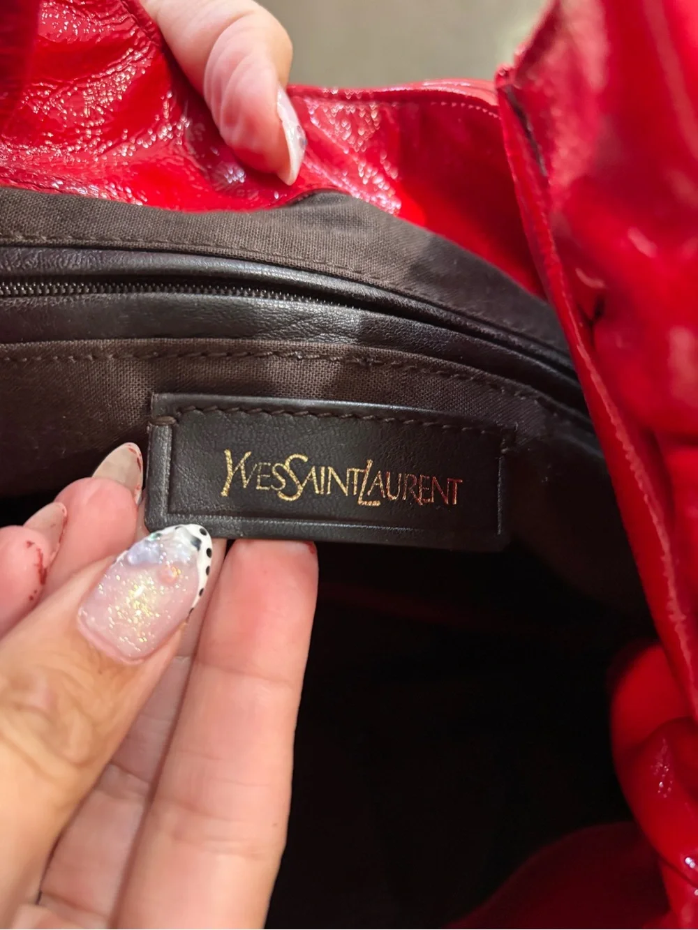 Yves Saint Laurent Red Patent Leather Ruffled Hobo Bag